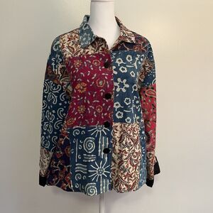 Silver Stream Patchwork‎ Colorful Relaxed Artsy Lightweight Jacket Shacket OS